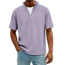 Randig t-shirt med kort ärm och dragkedja för män