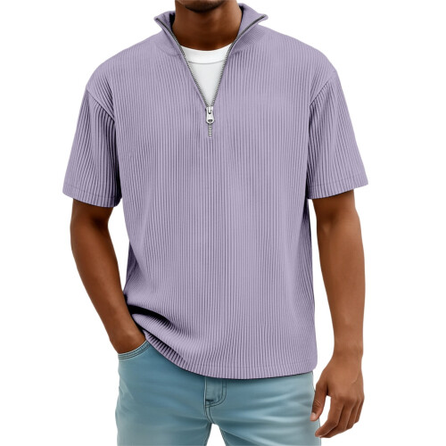 T-shirt rayé à manches courtes pour homme avec fermeture éclair