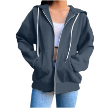Dameshoodie met lange mouwen en volledige ritssluiting, capuchon, zakken, jas voor dames