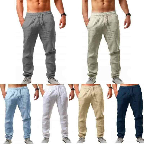 MesaSe Ανδρικό Λινό Παντελόνι Βαμβακερό Harem Casual Παντελόνι Χαλαρό, Φαρδύ, Κορδόνι 1