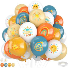 Blaue und orangefarbene Luftballons, 30 cm (12 Zoll) Boho-Ballon in Weiß, Blau und Orange für Geburtstags- und Babypartydekorationen zum Thema Sonne