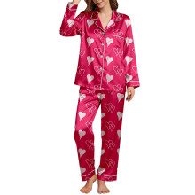 Valentijnsdag pyjamaset voor dames – comfortabele 2-delige set bestaande uit een top met lange mouwen en een broek, zachte loungewear nachtkleding