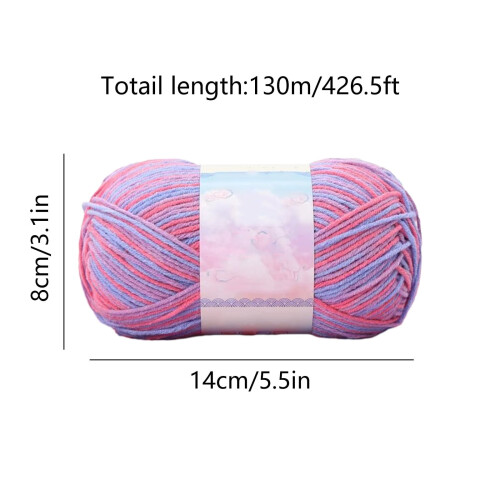 Νήμα από μαλλί γάλακτος Tie-Dye (130m), Μαλακό μείγμα βαμβακιού, Πολύχρωμο – για 2