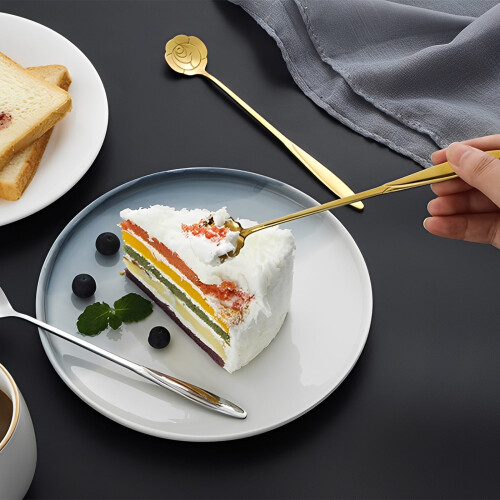 Dinnerware Sets,6PCS Spoon Long Handle Texture Stainless Mixing Coffee Spoon For Home 2