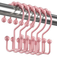 Crochets de rideau de douche en métal antirouille, lot de 12, rose clair