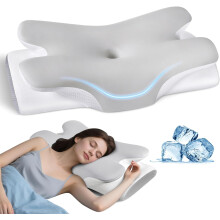 Oreiller cervical pour soulager la douleur, oreiller profilé à double hauteur, mousse à mémoire de forme rafraîchissante Q-Max inodore –