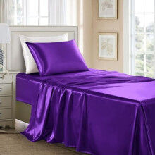 Sábanas de satén tamaño individual – Juego de lujo de 3 piezas, suaves y sedosas para niños, color morado oscuro sin arrugas, 1 sábana bajera,
