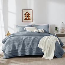 Ensemble de literie bohème bleu et gris pour lit simple, comprenant une taie d'oreiller, couvre-lit léger et doux de style campagnard pour toutes