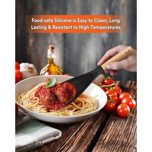 Cuillère de cuisine en silicone avec manche en bois 2