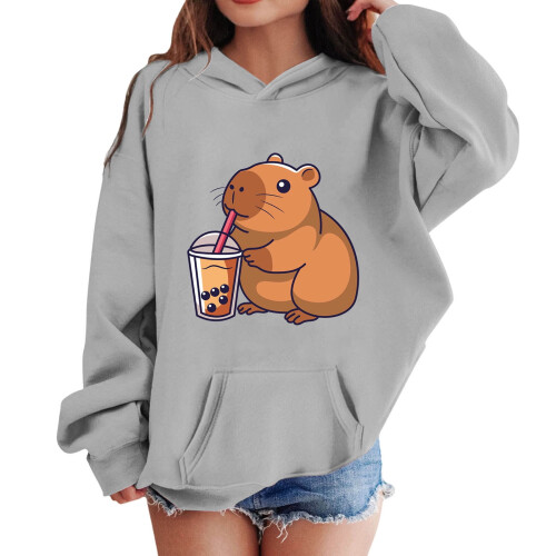 Φούτερ με κουκούλα και στάμπα Capybara για νήπια, με χαμηλωμένους ώμους, τσέπες, άνετη 2