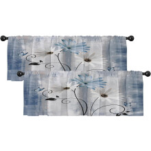 2 db-os Farmhouse kék színű, százszorszép és pillangó mintás függöny, sötétítő, állítható, 45x132 cm, rúdzsebbel,