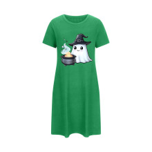 Halloween-Nachthemd für Damen in Übergröße, niedlicher Geisterprint, Kurzarm, bequeme Nachtwäsche, Größen 3XL-5XL, verschiedene Farben