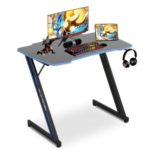 Gaming-Schreibtisch Z-förmig, 99 cm (39 Zoll) Computer-Gaming-Workstation, ergonomischer Gaming-Tisch mit Kopfhörerhaken für Gamer, Blau