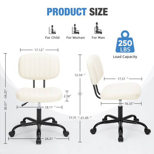 Chaise de bureau d'intérieur à dossier bas et hauteur réglable, blanche 1