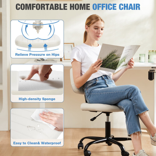 White Low-Back Office Chair with Height Adjustment 2