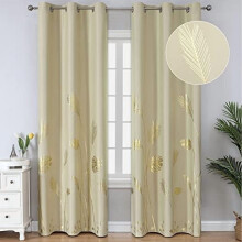 White Room Darkening Curtains, 38"x84", Thermal Insulated Grommet Blackout with Gold Leaf, Beige, 2 Drapes, Compatible with Dining Room/Sliding Door