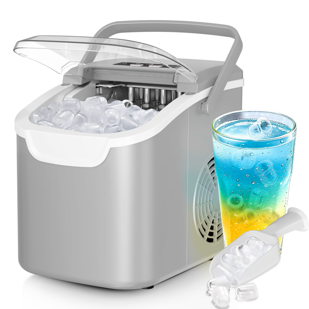 Countertop Portable Electric Ice Cube Maker, 26lbs/24Hrs, Self-Cleaning, Grey