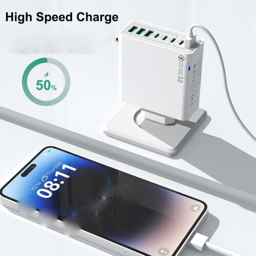 Αδιάβροχος γρήγορος φορτιστής USB-C/USB-A 8 σε 1, συνολικά 100W, PD65W μέγιστο, IP67, 1