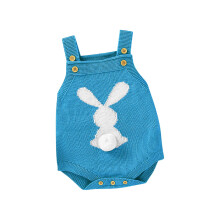 Body para Bebê em Promoção 0-3M, Macacão com Suspensórios e Rabo de Coelho 3D para a Páscoa – Azul Celeste, Tamanho 80