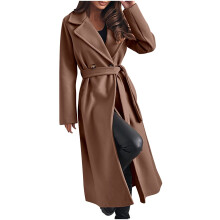 Damtrenchcoat med skärp, lätt ullblandning, skräddarsydd passform, enfärgad, långärmad höstjacka
