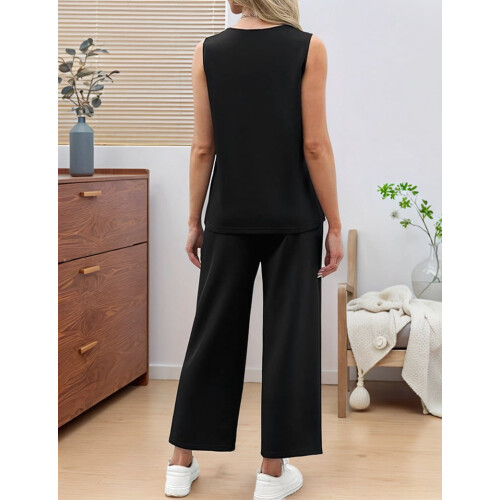 Women's Two-Piece Set in Black, Polyester, Size S 1