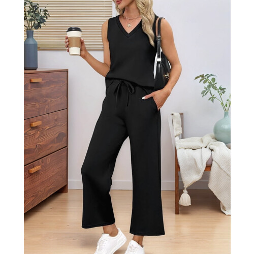 Women's Two-Piece Set in Black, Polyester, Size S 2