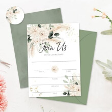 25 cartes d'invitation florales Ă l'aquarelle avec des tons vert sauge