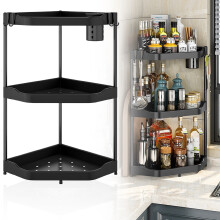 Étagère d'angle multifonctionnelle à 3 niveaux, support de rangement mural épais pour cuisine, salle de bain et douche, sans perçage, pour