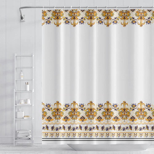 Gelber Boho-Duschvorhang, wasserdicht, Polyester, 183 x 213 cm 1