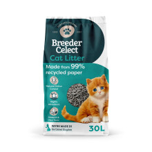 Breeder Celect All-Natural Cat Litter (30L) ? 99% Recycled Paper, Highly Absorbent Kitten Cat Litter/Bedding, Excellent Odour Control, Non-Clumping,