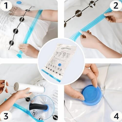Vacuum Compression Space Saving Storage Bags with Hand Pump, Large, Pack of 5, Clear 2