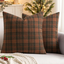 Ensemble de 2 housses de coussin à carreaux de Noël, 50 x 50 cm, style champêtre, compatibles avec les coussins carrés standard