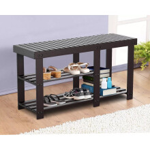 33inch 3-Tier Bamboo Shoe Bench Storage, Wood Shoe Rack Organizer Shoe Rack with Seat Entryway Storage Bench for Living Room Hallway Shoe Shelf