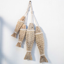 Décoration murale vintage en bois sculpté à la main représentant un poisson avec un filet de pêche – Décoration nautique de plage, compatible