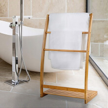 Porte-serviettes à 3 niveaux en bambou massif, avec échelle inclinée, support pour sécher les couettes, idéal pour le salon ou la chambre.
