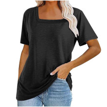 VERUGU Hauts pour femmes, manches courtes, col carré, vêtements d'intérieur unis, t-shirt décontracté, ample et confortable, blouse à porter
