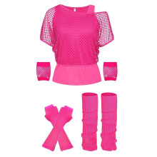 Blusen für Damen, elegant und lässig, 80er-Jahre-T-Shirts, Neon-Netzoberteil, schulterfreies Oberteil, Tunika-Oberteile für Damen, Größen M-XL