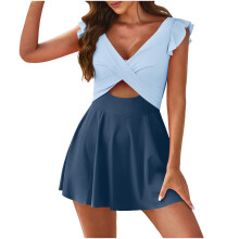 Badeanzug für Damen, Rüschen-Badekleid mit Cut-outs, V-Ausschnitt, Wickel-Bademode