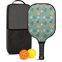 Pickleball Paddles Set with 2 Balls & Bag – Floral Fiberglass Rackets, Compatible with Indoor/Outdoor Play