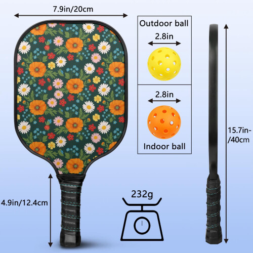 Σετ ρακέτες Pickleball με 2 μπάλες και τσάντα – Ρακέτες από fiberglass με λουλούδια, 2
