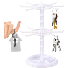 Expositor giratorio de 2 niveles con ganchos para collares, pulseras, anillos, pendientes y llaveros – Compatible con organizadores de joyas