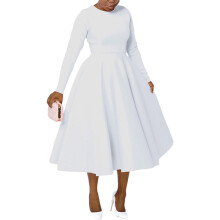 Damen-Puffkleid, einfarbig, Herbst/Winter, Rundhalsausschnitt, lange Ärmel, Seitentaschen, modisch, lässig, locker, weich (Weiß, M)