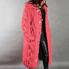 Damen-Strickjacke mit Kapuze, Übergröße, Winterpullover, einreihiger Langarmmantel mit Tasche, Rot, Größe 5XL