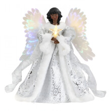 9.84-Inch White and Silver Fiber Optic LED Angel Treetop
