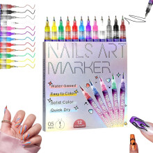 Set van 12 kleuren nail art pennen voor gelnagels – DIY teken-, stip-, liner- en schildertools (1 set)