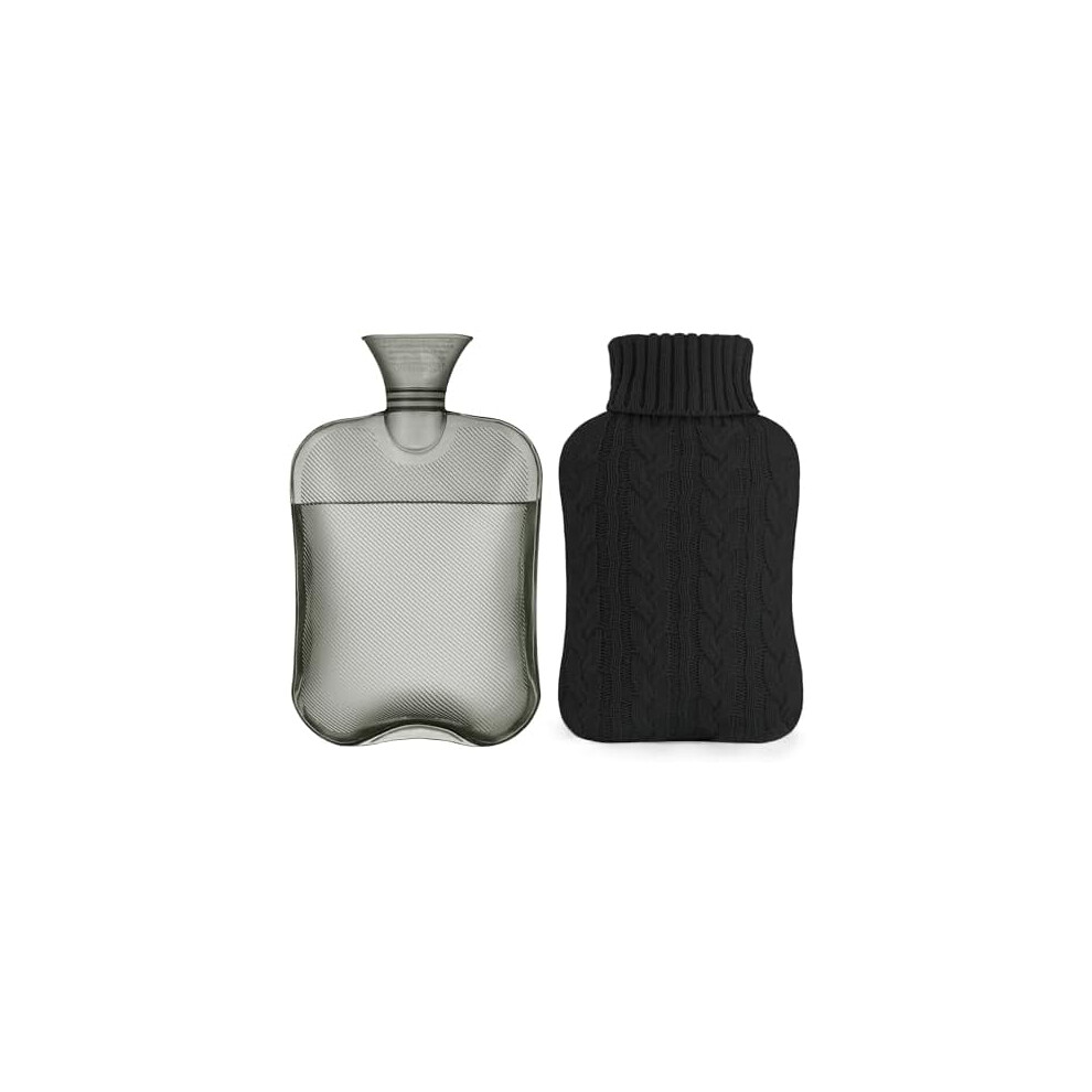 Black 2L Hot Water Bottle With Knitted Cover, Hot/Cold Compress, Hand/Feet Warmer, Menstrual Cramp & Neck/Shoulder Pain Relief Â
