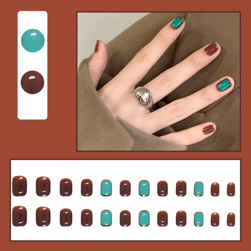 Curve Life Nails – Ρετρό κοντά ψεύτικα νύχια, καθαρό μπλε μονόχρωμο με κόλλα 2ml, κιτ 1