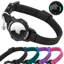 OUCWLTAG Luminous AirTag Cat Collar Breakaway, GPS Cat Collar with Apple Air Tag Holder, Cat Tracker Collars with Safety Elastic Band for Girl Boy