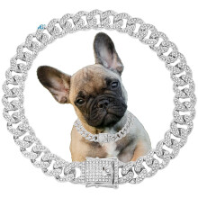 Sliver Cat Chain Collar, Glitter Rhinestone Sparkly Diamond Metal Bling Necklace Cuban Link Puppy Collars For Small Medium Large Pet Dogs Cats, 10