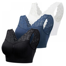 Lot de 3 soutiens-gorge de sport en dentelle à col en V profond, push-up, rembourrés, pour le yoga, sans coutures, pour le fitness et la salle de